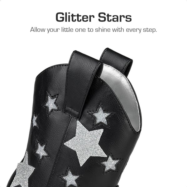 Kids Chic Glitter Western Boots - BLACK - 1